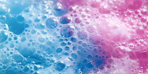 close up of a blue and pink background with soap bubbles on it