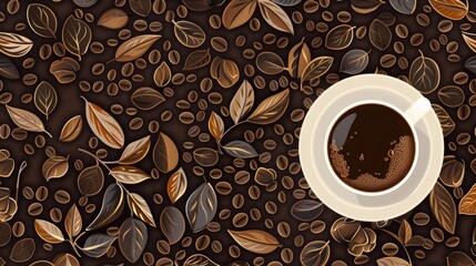 Obraz premium Seamless pattern of coffee or tea cup on a background of beans