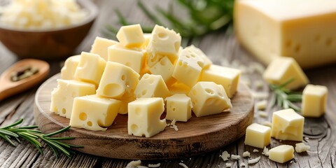 wooden board topped with lots of cheese