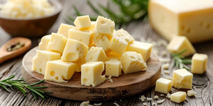 wooden board topped with lots of cheese