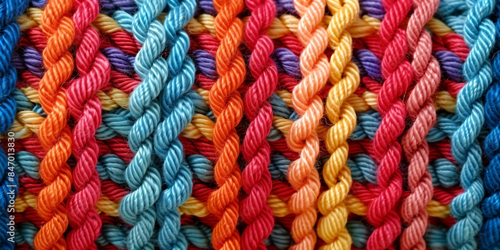 Poster close up of a multi colored rope with a pattern on it's surface