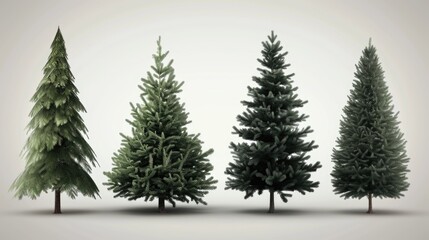 Fototapeta premium Three different types of Christmas trees with festive decorations and lights