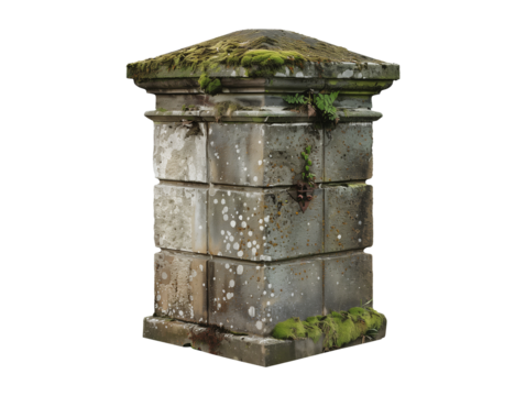 Mossy gate column isolated on transparent background