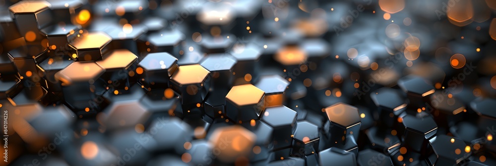 Poster bunch of hexagonal objects with a blurry background of orange and black