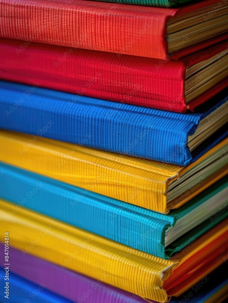 Poster a photo of colorful books stacked on top of each other, perfect for using as a background or adding 