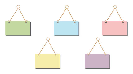 Blank hanging boards vector illustration isolated on blue background. Outdoor display signs.