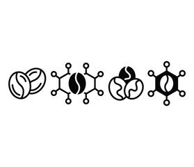 caffeine molecular cell structure with coffee beans icon vector design black white flat illustration sets