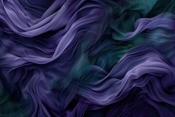 Fototapeta premium Abstract fluid shapes in purple and green against a dark background. Created with Ai