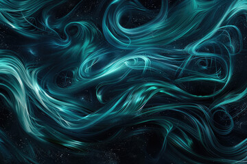 Obraz premium A dark fantasy background with swirling, ethereal patterns of deep blue and teal that resemble flowing water or smoke, creating an otherworldly atmosphere. Created with AI