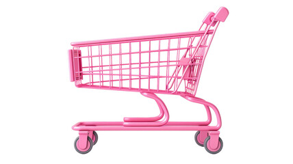 Pink Shopping Cart, Vibrant pink shopping cart side view, Modern Retail Design on a transparent background.