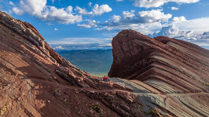 Rainbow Mountain, Peru. Also known as Cerro Colorado near to Cusco. Aerial view.