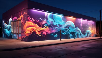 Street art digital projection flat design, side view, light show, cartoon drawing, tetradic color scheme