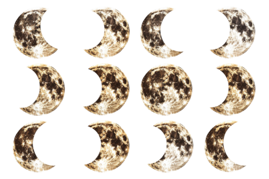 Different lunar phases. Transparent background - Powered by Adobe