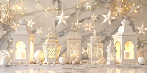 Artistic White Lanterns Minimalist Eid Setting