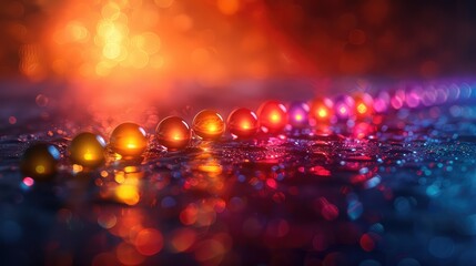 Vibrant Spherical Objects on Iridescent Glitter Background with Bokeh Effect