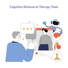 AI In Psychology. Flat Vector Illustration