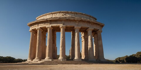 Fototapeta premium Majestic ancient Greek temple with Doric columns standing resilient under a vast blue sky with no clouds