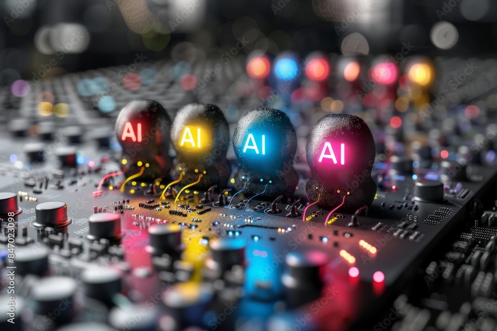 Poster control panel with colorful ai indicators, showcasing the interface of modern artificial intelligenc