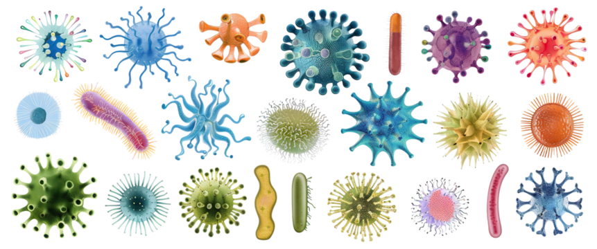 Set of various viruses, microbes and bacteria, cut out