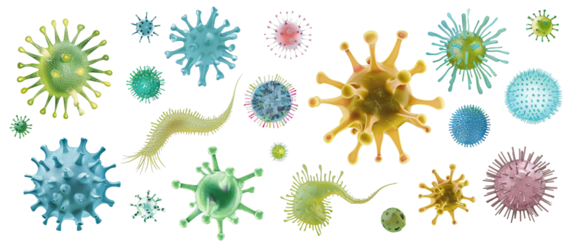 Set of various viruses, microbes and bacteria, cut out
