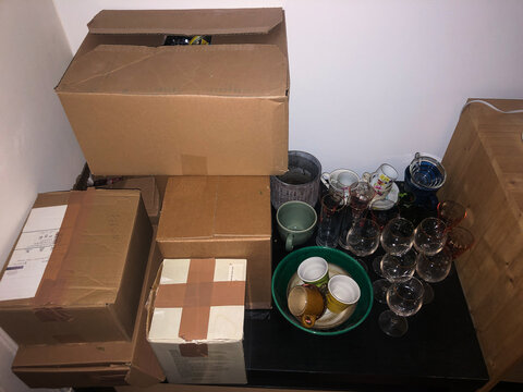 UGC boxes and houseware ready for relocation