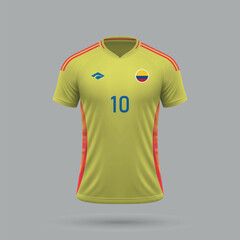 3d realistic soccer home jersey Colombia national team 2024