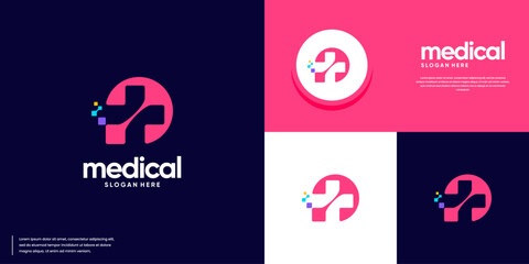 health cross logo with circular concept, modern tech style, logo design template.