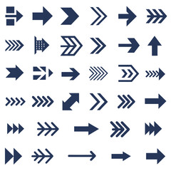 Navy Arrow Icon Set with Diverse Designs and Orientations