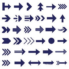 Periwinkle Arrows Symbols Icons Set with Straight Lines Dotted and Zigzag Patterns