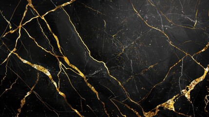 Abstract Black Marble Texture with Cracked Gold details