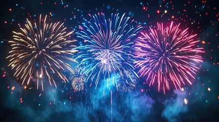 Colorful fireworks exploding in the dark night sky, perfect for use in promotional materials or as a background element