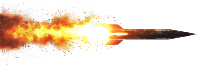 Missile launch with fire and smoke trail, cut out