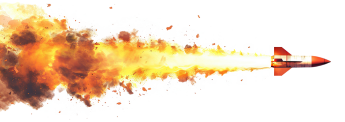 Missile launch with fire and smoke trail, cut out