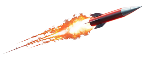 Missile launch with fire and smoke trail, cut out
