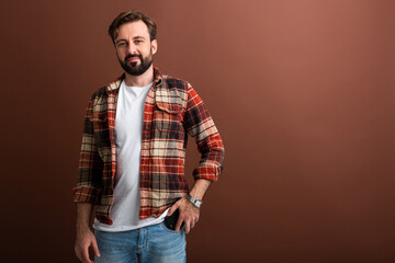 handsome man on brown background