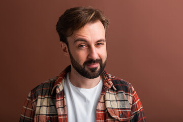 handsome man on brown background
