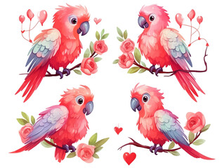 Watercolor valentines day love bird couple, hand drawn watercolor illustration for greeting card or invitation design