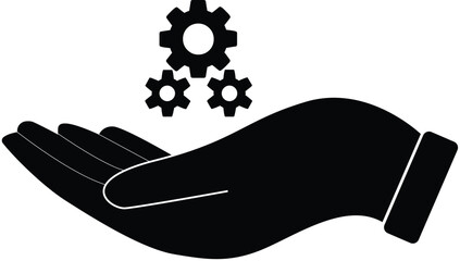 Hand with Gear, service sign, Mechanic gear service, Setting and support sign, hand with cogwheels, Technical support symbol