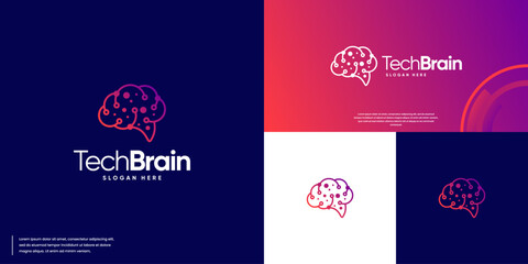 technology brain with connection dot, human health, education science, digital global, logo design vector.