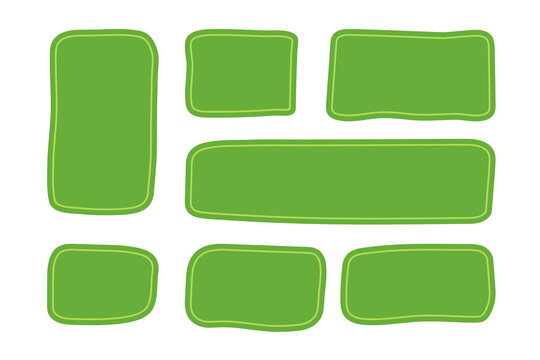 Hand drawn quote frames set. Green text boxes minimalistic doodle style.