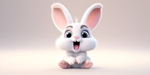 white rabbit on white, 3d rendered cute cartoon bunny, 
