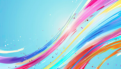 Abstract background with colorful paint strokes and wavy lines on a blue sky background. Created with Ai