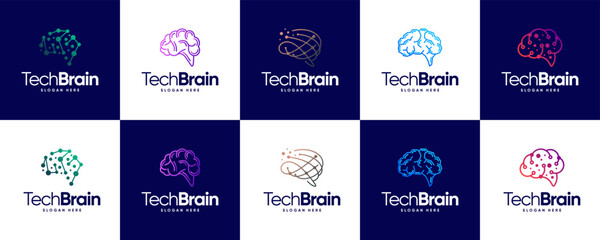 brain logo collection with concepts of digital technology, health science, global digital, connection, logo design template.