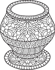 Pottery Mandala Coloring Page | Hand-Drawn Pottery Mandala Coloring Page For Adults