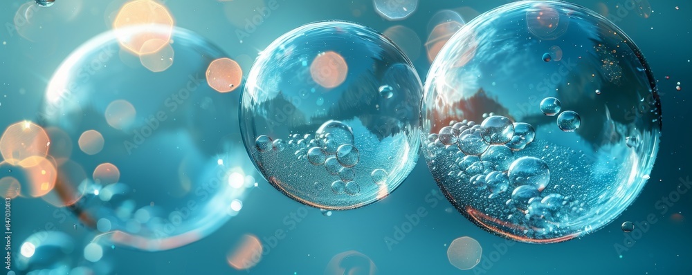 Poster minimalist mobile wallpaper with three floating bubbles and bokeh background