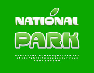 Vector eco concept National Park. Bright Creative Font. Artistic Alphabet Letters and Numbers set.