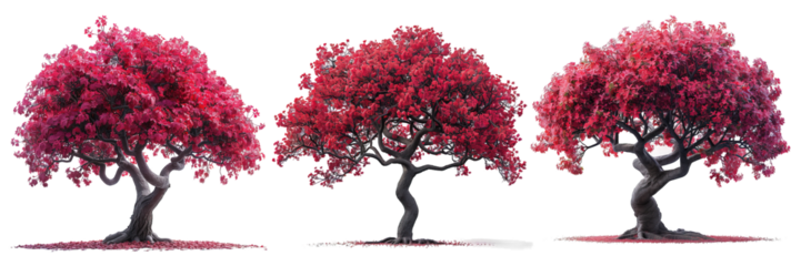 red crimson tree isolated on transparent background ,generative ai