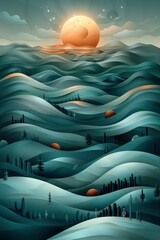  Abstract desert landscape with collage elements of cacti