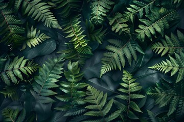Young Fern Leaves Pattern Background with Top View and Copy Space