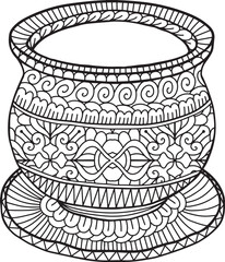 Pottery Mandala Coloring Page | Hand-Drawn Pottery Mandala Coloring Page For Adults